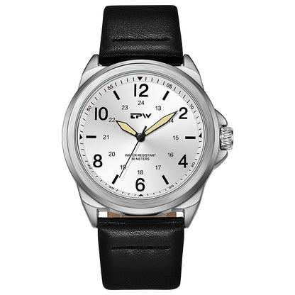 Elegance GMT 39mm Silver Dial Automatic Leather Strap Men's Watch