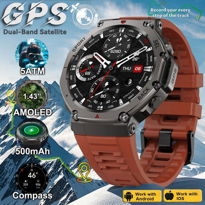 VWAR T-Rex 3 GPS Smart Watch 5 ATM Waterproof Built-in Dual-band GNSS Compass Military Sport Smartwatch 2025 New