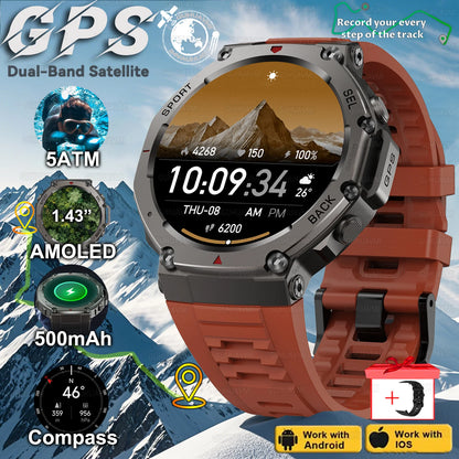 VWAR T-Rex 3 GPS Smart Watch 5 ATM Waterproof Built-in Dual-band GNSS Compass Military Sport Smartwatch 2025 New