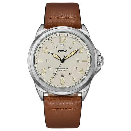 Elegance GMT 39mm Silver Dial Automatic Leather Strap Men's Watch