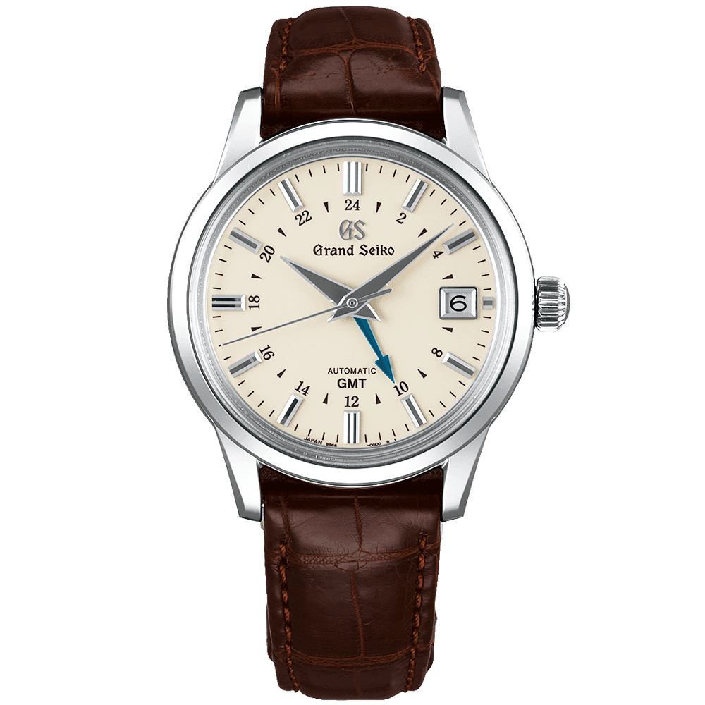 Elegance GMT 39mm Silver Dial Automatic Leather Strap Men's Watch