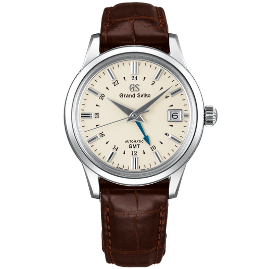 Elegance GMT 39mm Silver Dial Automatic Leather Strap Men's Watch